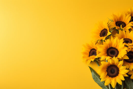 sunflowers on yellow background. Generative AI.