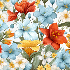 Spring Summer Floral Seamless Pattern with generative AI technology