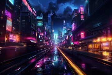 Fototapeta na wymiar Night Neon Cyberpunk City concept. Sci-Fi Futuristic City Concept. Cyberpunk. Landscape Neon Futuristic City. Futuristic City Skyscraper. Made With Generative AI. 