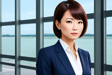 Portrait of a Asian business woman with bob hair cut, Digital art, Chinese woman. AI Generative