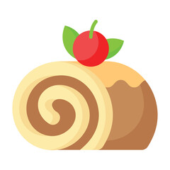 Swiss rolls with chocolate cream filling, modern icon of sponge cake