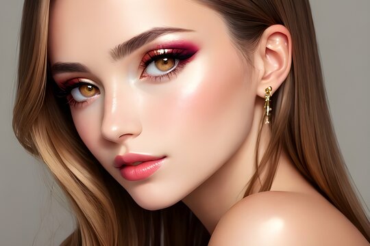 Beautiful makeup woman posing. Beauty model. AI generative image