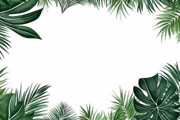 monstera and palm tropical leaves white background