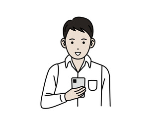 Fototapeta premium スマートフォンを見る若い男性のイラスト