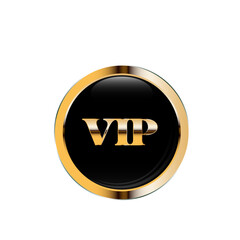 Vip invitation button , border and text on black  vector illustration. 3d realistic luxury label certificate, glossy royal privilege badge for customer isolated on white