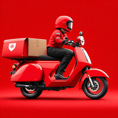 A delivery man with a red motorcycle.