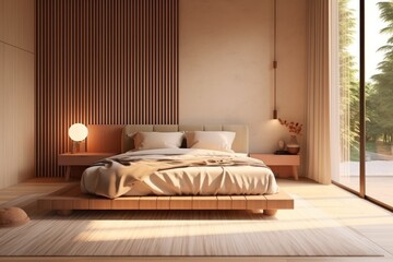 Contemporary bedroom filled with natural light, highlighting its minimalist decor and stylish comfort..