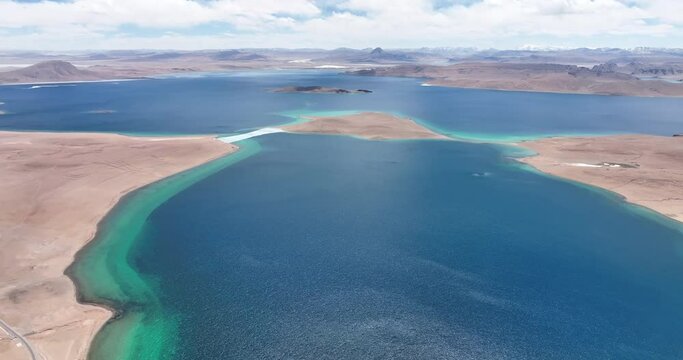 Aerial footage of beautiful lake in Tibet,China