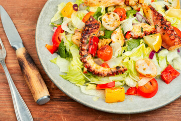 Seafood salad with octopus tentacles.