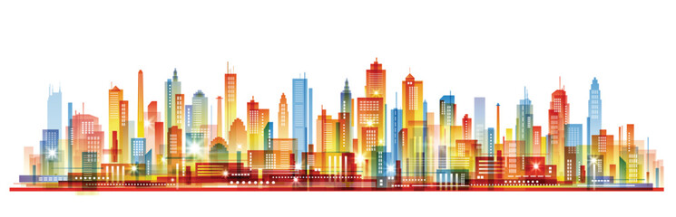 Colorful city skyline. Urban background with architecture, skyscrapers, megapolis, buildings, downtown. - 625192835