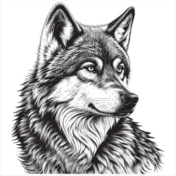 Hand Drawn Engraving Pen and Ink Wolf Head Vintage Vector Illustration