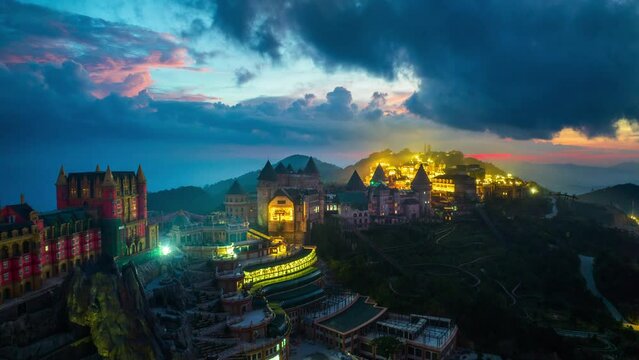Aerial view of French village at bana hills, Da nang, Vietnam.
