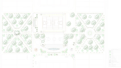 Vector sketch illustration of a forest park landscape design in the middle of the city with lots of trees