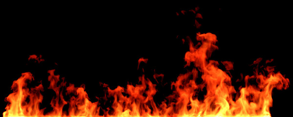 Realistic fire flames fiery burn on black background specials effect 3d render