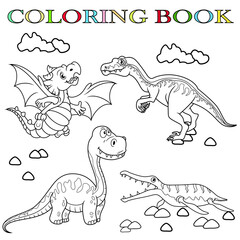 Coloring book with cartoon dinosaurs