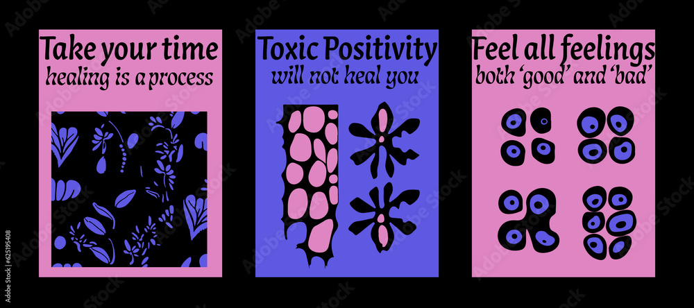 Aufkleber Set of poster templates with psychedelic melting shapes and blobs in retro hippie Y2K style.