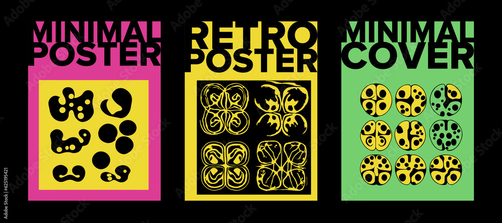 Poster set of poster templates with fluid abstract geometric composition.
