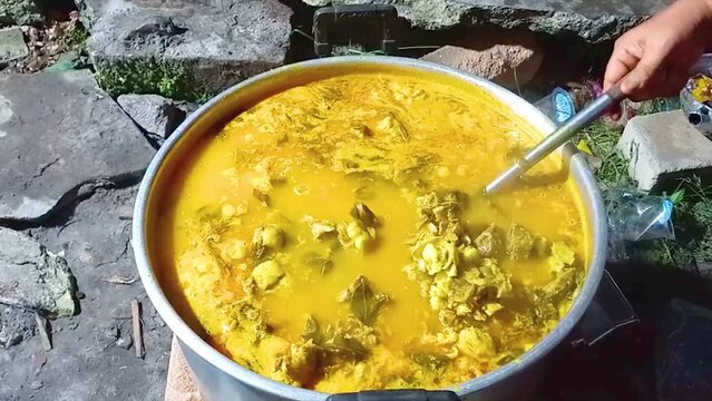 The Process Of Cooking Goat Curry In The Traditional Way