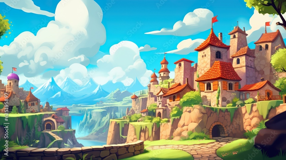 Poster abstract background medieval town. creating of an illustration that depicts the charm and architectu