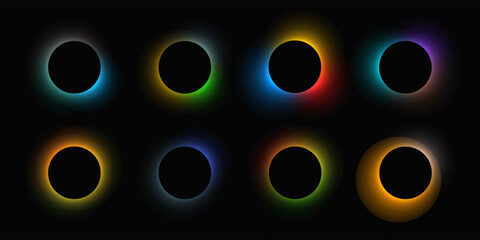 Set of circle illuminate light frames with color gradient