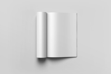 Isolated white open magazine mockup on white background.