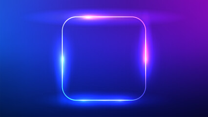 Neon rounded square frame with shining effects