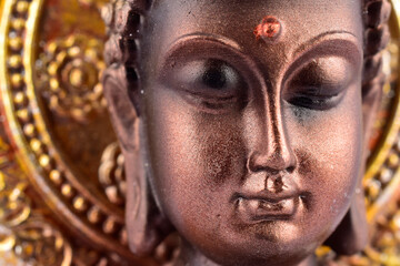 Closeup of buddha face statue