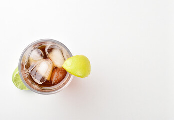 Top view of lemon ice tea glass isolated on white background