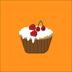 cake with berries from the top , muffin, illustration, on an orange background
