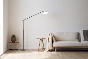Mockup of a blank wall, living room with a lamp,. Generative AI