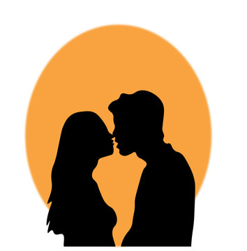 two strong people are drawn to kiss, love,yellow background,