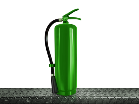 Fire extinguisher green cylinder on white background steel PNG transparent