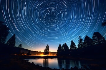 A stunning time-lapse photograph of star trails spiraling in the night sky. This mesmerizing graphic resource can add a cosmic feel to any design.