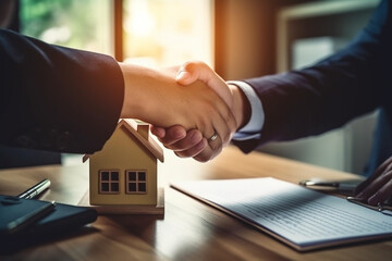 The Estate agent signing and gives house keys to a client, real estate concept