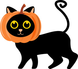 Black cat and pumpkin . Cartoon character . Halloween concept .