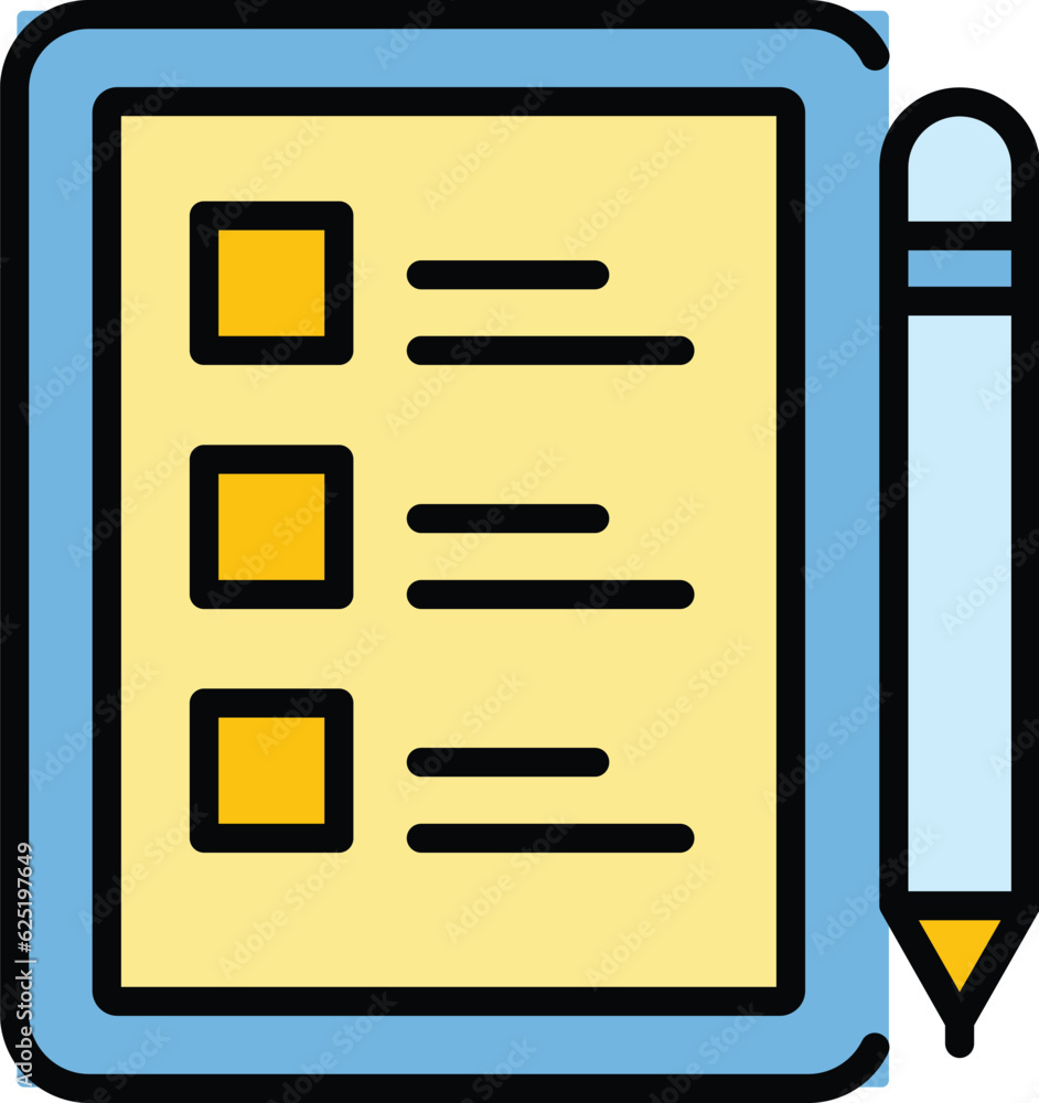 Poster tablet to do list icon outline vector. hand notepad. checklist pad color flat