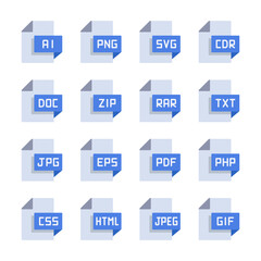 File Formats Icons Flat Style for Any Purpose