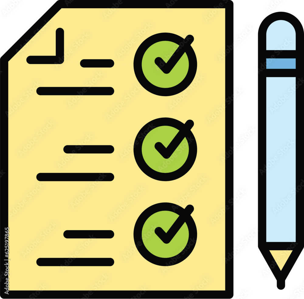 Poster cv checklist icon outline vector. list interview. hr biography color flat