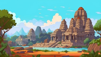 Abstract background Hindu culture. Illustration that captures the essence of a historical Hindu temple and its cultural importance. Generative AI.