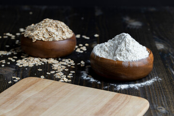Wheat flour from a wooden bowl