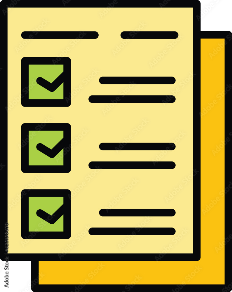 Poster work checklist icon outline vector. check clipboard. document checkbox color flat
