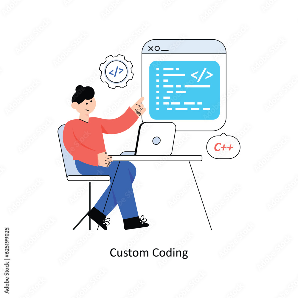 Poster custom coding flat style design vector illustration. stock illustration