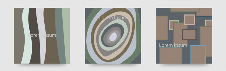 年輪や四角の抽象的デザイン　アースカラー正方形カード