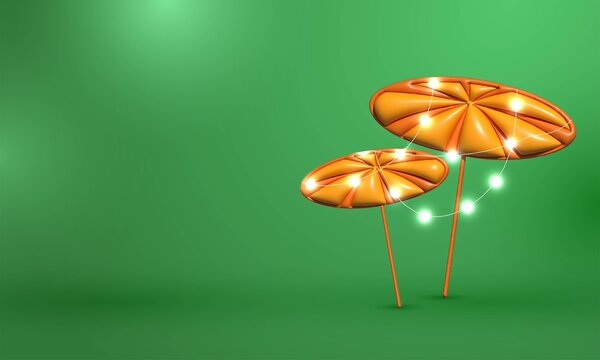 3D Vector Render of beautiful Olakkuda ( Palm leaf umbrella) for the south indian festival celebration Happy Onam.