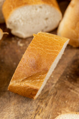 Sliced soft French baguette made of wheat flour