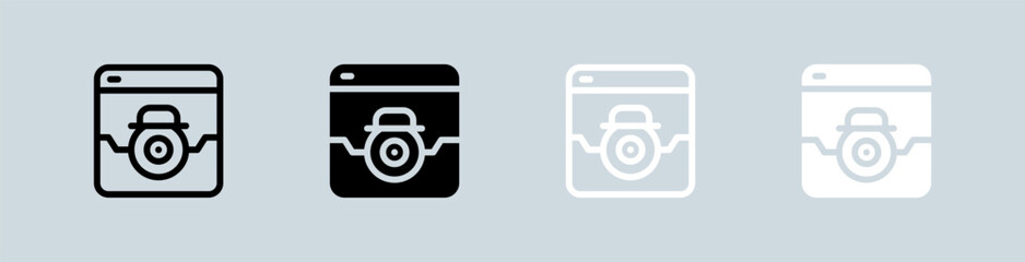 Spyware icon set in black and white. Cyber protection signs vector illustration.