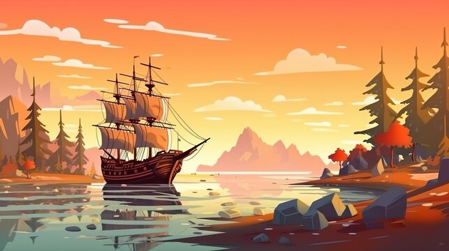 Abstract background Columbus and the discover. The story of Christopher Columbus and his significant contributions to history through an engaging illustration. Generative AI. - Powered by Adobe