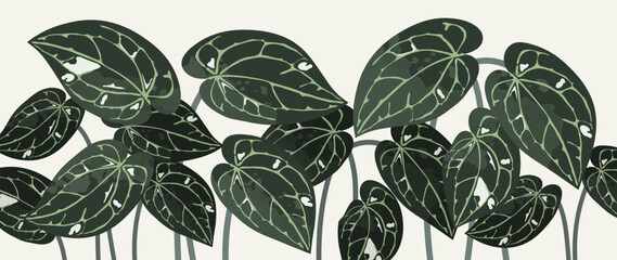 Luxury botanical green nature vector background, leaves. Floral pattern, watercolor philodendron with monstera plant lines and watercolor texture. Vector illustration for print, design, fabric, produc © leafyori