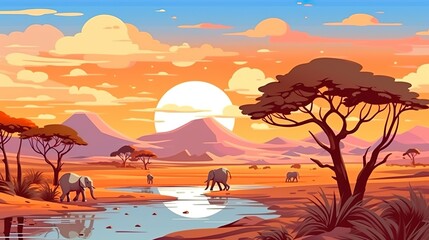 Abstract background Africa. Exploration of the vibrant tapestry of African history with an illustration that showcases its diverse nature and world. Generative AI.