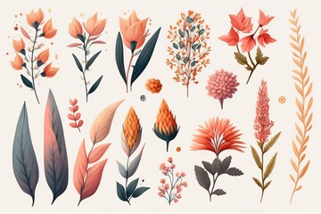 set of separate parts of flowers in watercolors - obrazy, fototapety, plakaty